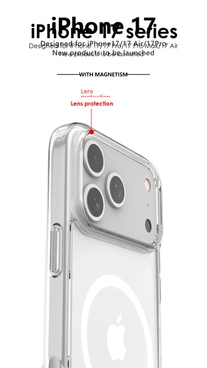 Shockproof For Magsafe Clear Magnetic Wireless Charge Case For iPhone 17 Air 17 Pro Max Hybird Hard Acrylic Back Cover Bumper