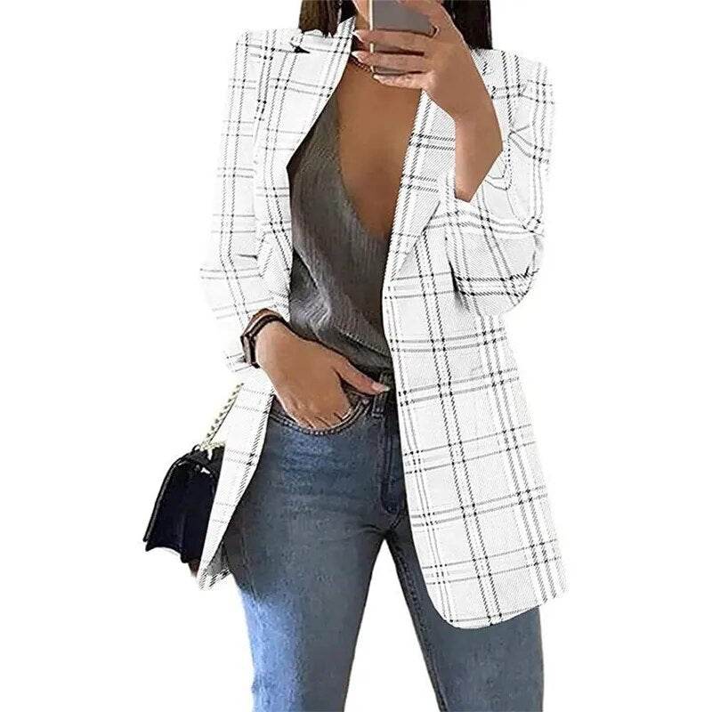 Autumn/Winter Fashion Women's Cardigan Collar Plaid Slim Fit Suit Coat - Tamnz