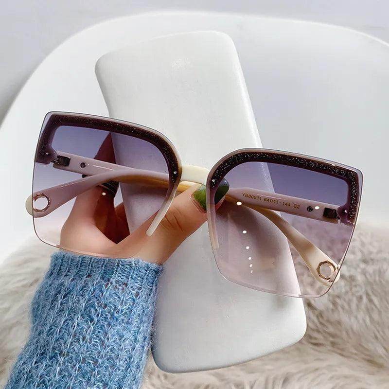Sunglasses Woman Rimless Square Sunglasses Luxury Brand Design UV400 Female Shades - Tamnz