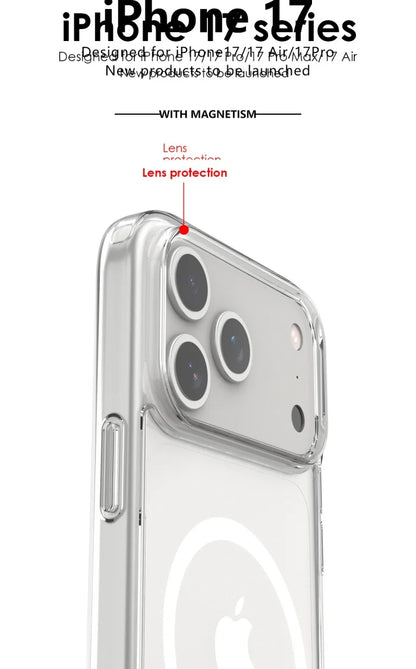Shockproof For Magsafe Clear Magnetic Wireless Charge Case For iPhone 17 Air 17 Pro Max Hybird Hard Acrylic Back Cover Bumper