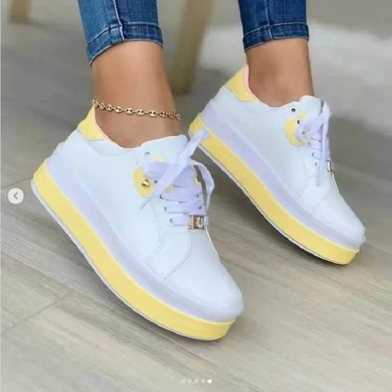 Women's Vulcanized Shoes Sports Shoes Outdoor Platform Shoes Female Casual PU Fashion Lace-Up Sneakers Women Wedge Flats - Tamnz