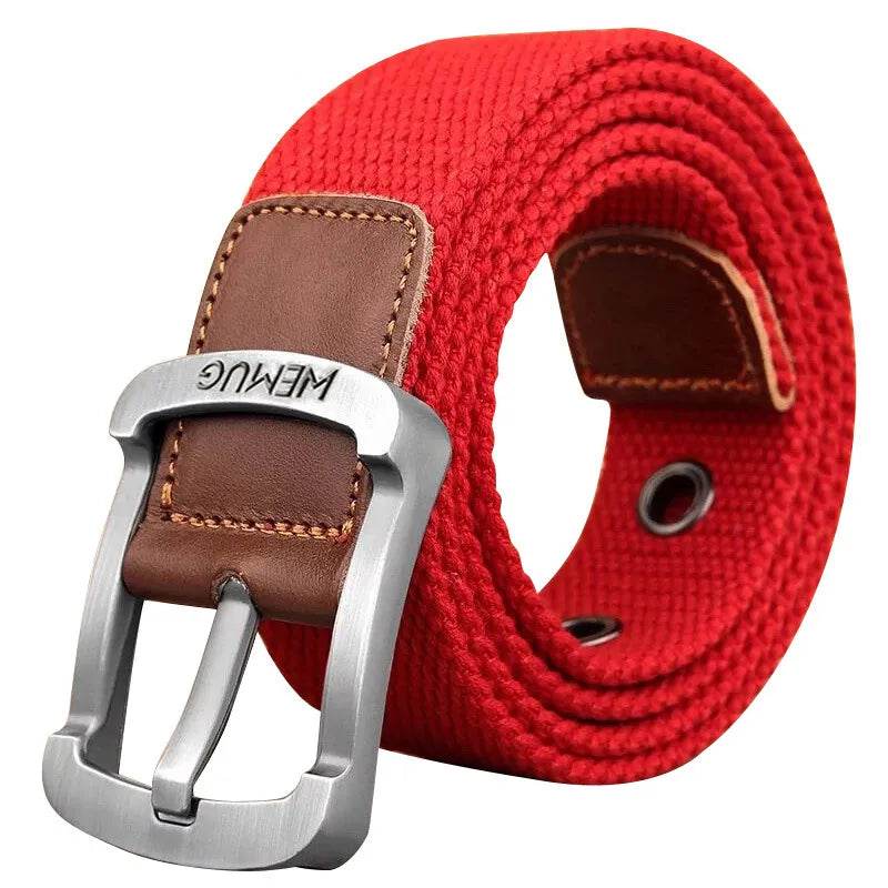 Outdoor Canvas Men's Belt Solid Color Black and Red Striped Woven Alloy Pin Buckle Sports Overalls Belt for Men Wholesale - Tamnz
