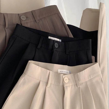 High Waist Women Suit Pants Fall Straight Office Ladies Korean Fashion Trousers Casual Button Loose Female Black Pants New - Tamnz