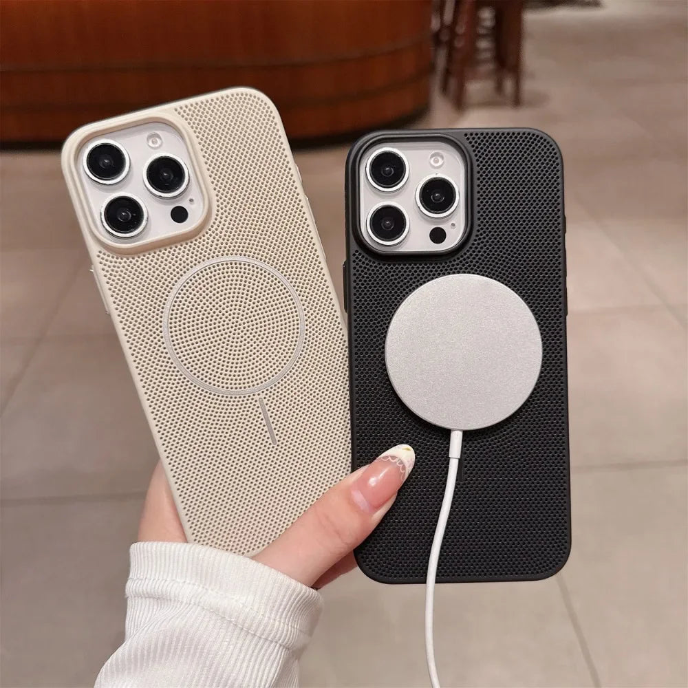 Cooling Heat Dissipation Mesh Magnetic Magsafe Case for iPhone 17 16 15 14 13 12 11 Pro Max Plus 17 Air Wireless Charging Cover