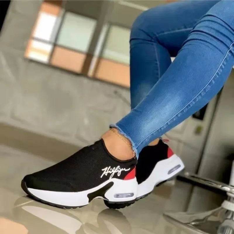 Women Fashion Vulcanized Sneakers Platform Flats Ladies Casual Shoes Mesh Breathable Wedges Walking Sneakers - Tamnz