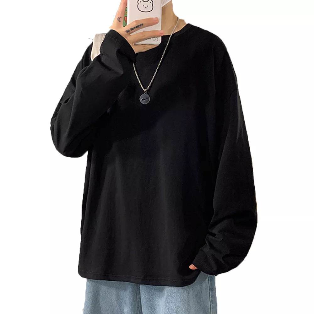 Men's Oversized T-shirt Man Long sleeves Pure Color Men t shirt T-shirts For Male Female Tops - Tamnz