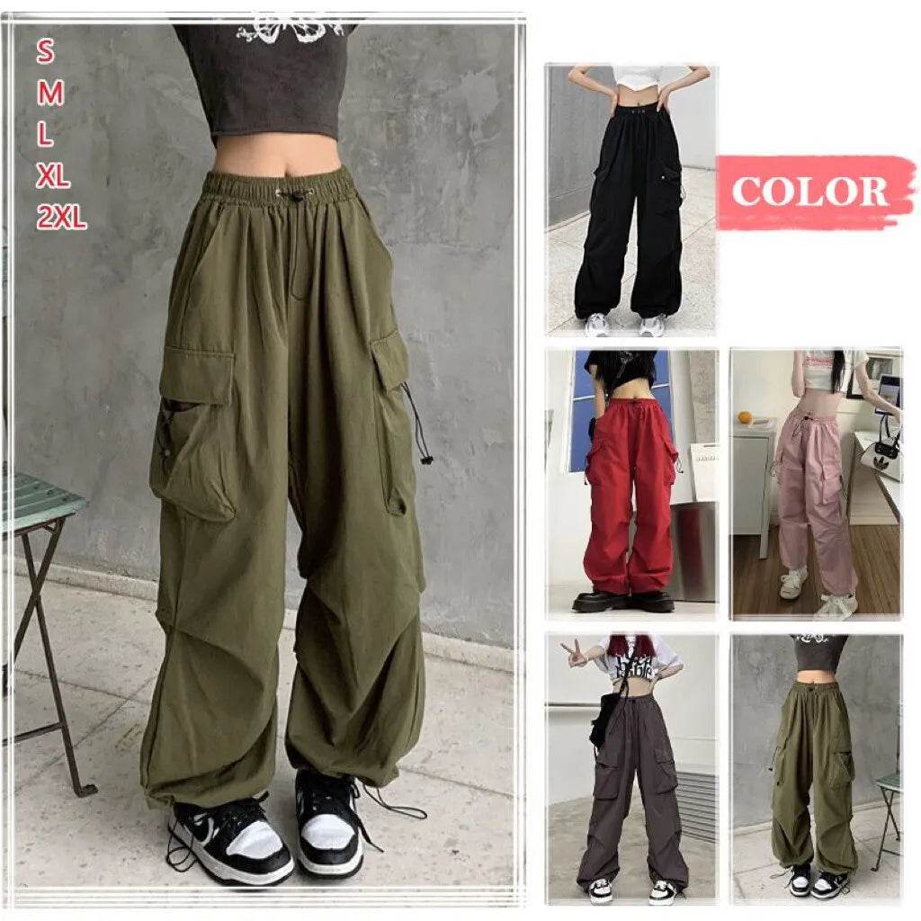 Womens Elastic Waist Loose Retro Overalls Casual Pants Womens Summer Allmatch Straight Drape Trousers Loose Wideleg Pants - Tamnz