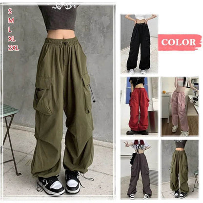 Womens Elastic Waist Loose Retro Overalls Casual Pants Womens Summer Allmatch Straight Drape Trousers Loose Wideleg Pants - Tamnz