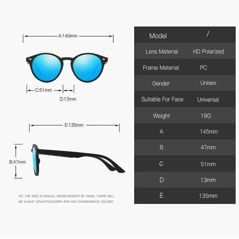Fashion Round Polarized Sunglasses Vintage Black Driving Sun Glasses Circle Oval Designer - Tamnz