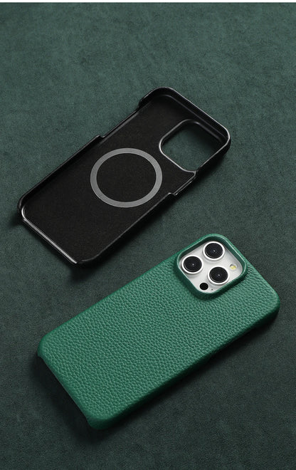 for Magsafe Case for iPhone 17 15 16 Pro Max Air 16Pro Natural Cowhide Lychee Leather Magnetic Protector Luxury Phone Back Cover
