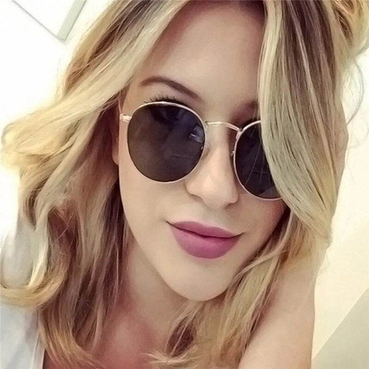 Metal Small Round Frame Sunglasses Woman Vintage Brand Designer - Tamnz
