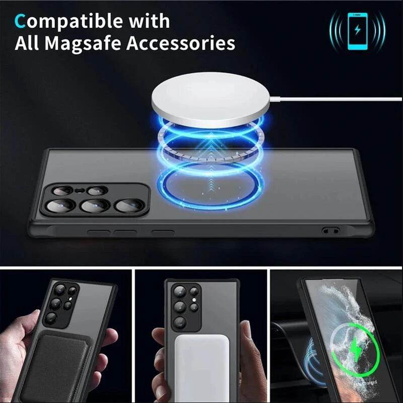 For Magsafe Matte Magnetic Case For Samsung Galaxy S24 S23 S22 S21 Ultra Plus S23 FE Shockproof Frosted Wireless Charge Cover - Tamnz