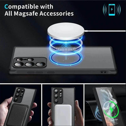 For Magsafe Matte Magnetic Case For Samsung Galaxy S24 S23 S22 S21 Ultra Plus S23 FE Shockproof Frosted Wireless Charge Cover - Tamnz