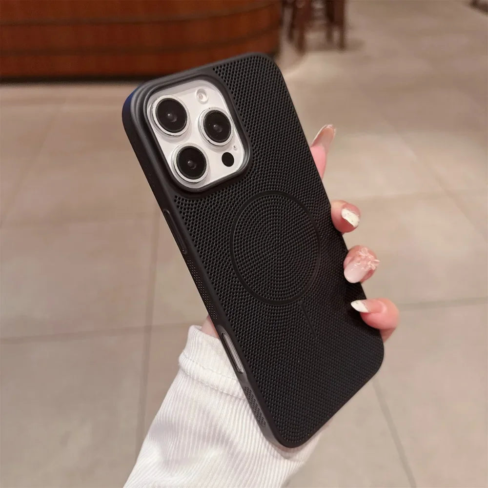 Cooling Heat Dissipation Mesh Magnetic Magsafe Case for iPhone 17 16 15 14 13 12 11 Pro Max Plus 17 Air Wireless Charging Cover
