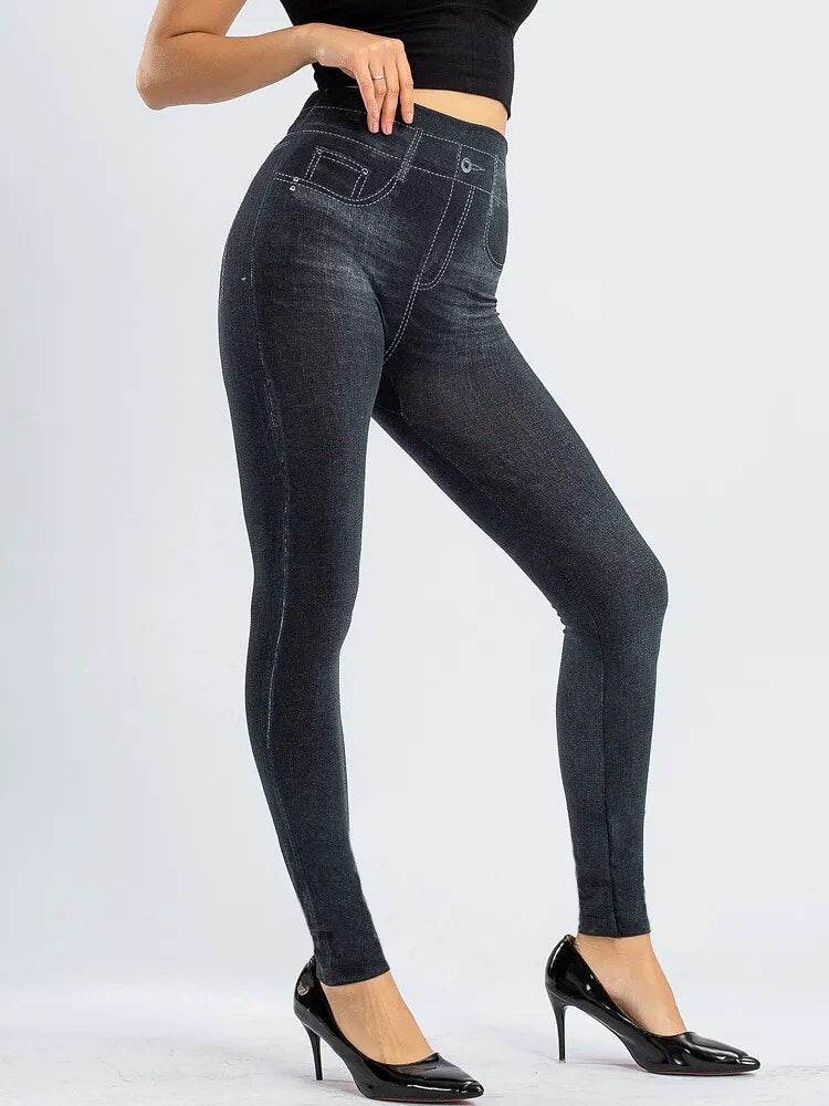 Gym Leggins High Waist Elastic Butterfly Pritned Pencil Pants Faux Denim Leggings Female New Design Hot Sale - Tamnz