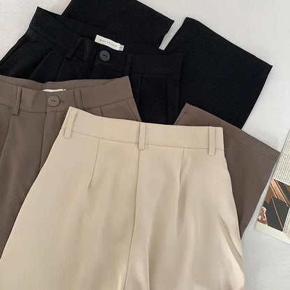High Waist Women Suit Pants Fall Straight Office Ladies Korean Fashion Trousers Casual Button Loose Female Black Pants New - Tamnz