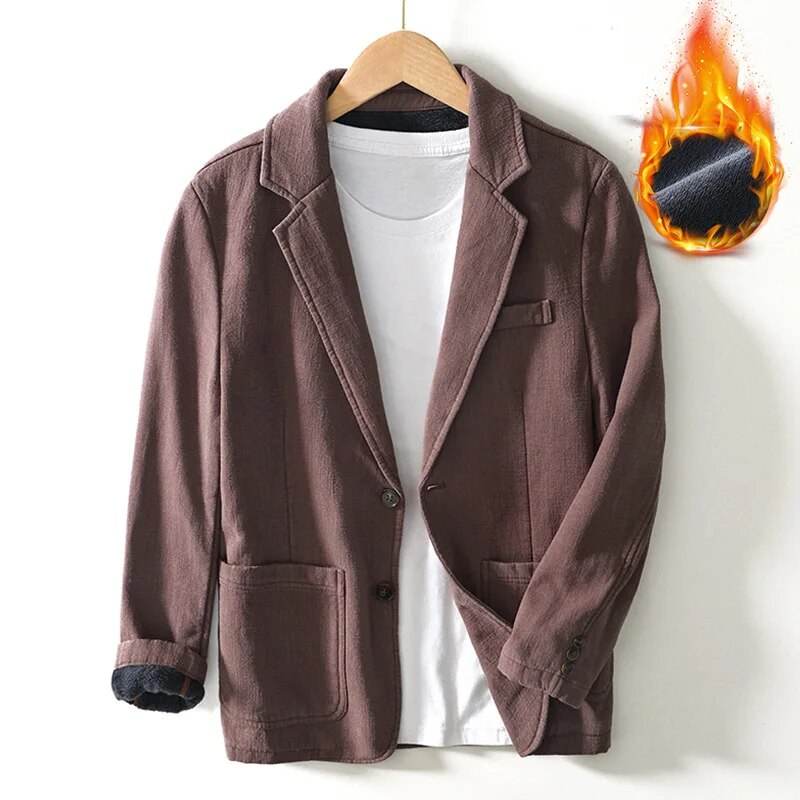 Autumn Winter New Casual Plush and Thickened Warm Suit Jacket for Men Ramie Loose Vintage Blazers for Men BL088 - Tamnz