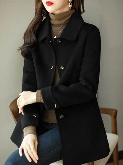 Autumn Winter Woolen Coat Slim Fashion Office Lady Square Collar Single Breasted Winter Coats Wide-waisted Pocket - Tamnz