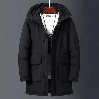 Men White Duck Warm Hooded Long Down Jackets Autumn Casual Parka Black Fluffy - Tamnz