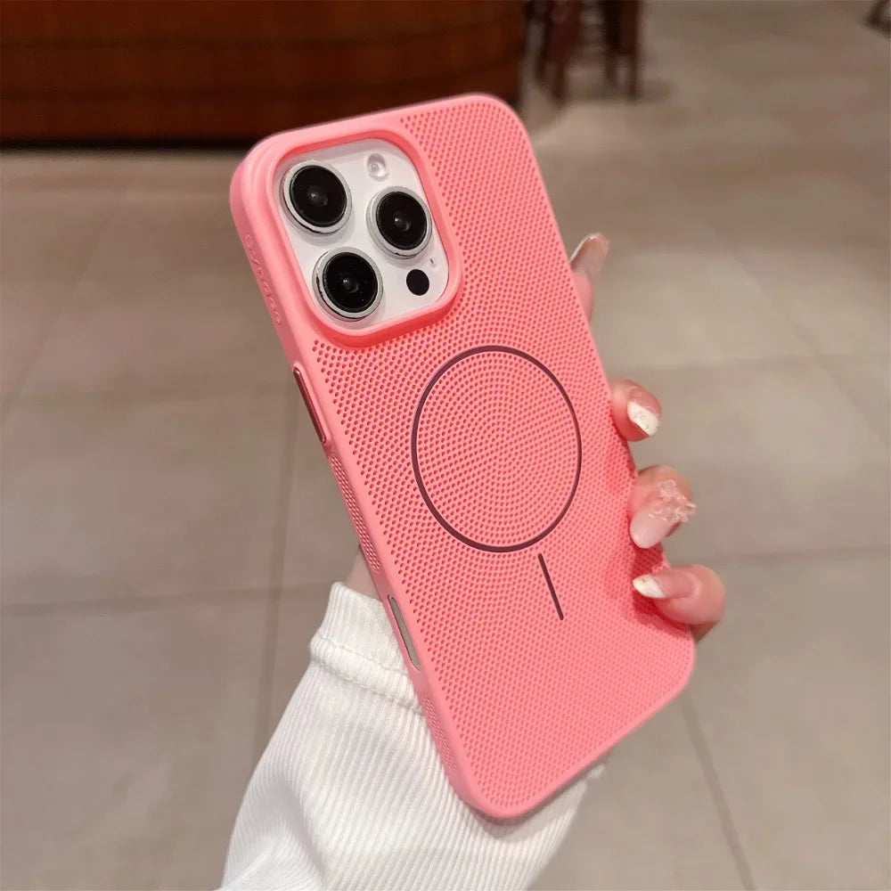 Cooling Heat Dissipation Mesh Magnetic Magsafe Case for iPhone 17 16 15 14 13 12 11 Pro Max Plus 17 Air Wireless Charging Cover