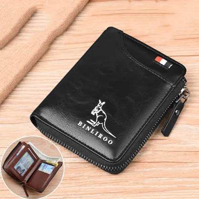 Coin Purse Wallet RFID Blocking Man Leather Wallet Zipper Business Card Holder ID Money Bag Wallet Male - Tamnz