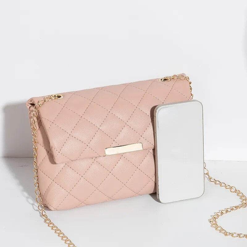 Lattice Women Shoulder Bag Female Embroidered Small Square Bag PU Leather Crossbody Bags Handbag and Purses Phone Bags - Tamnz