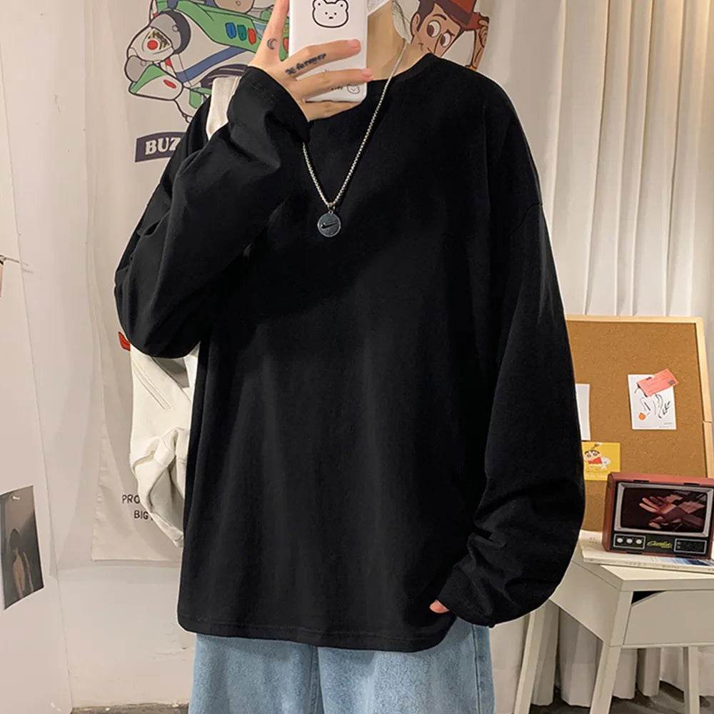 Men's Oversized T-shirt Man Long sleeves Pure Color Men t shirt T-shirts For Male Female Tops - Tamnz