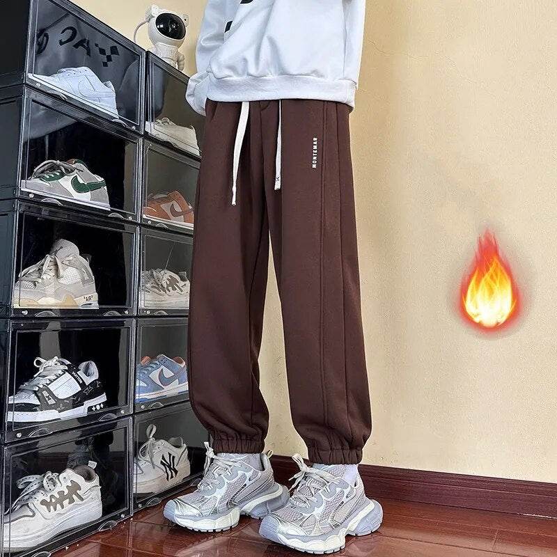 Winter Men's Fleece Pants Thick Warm Sweatpants Drawstring Stretch Waist Casual Tapered Trousers Regular Fit Joggers Pants - Tamnz