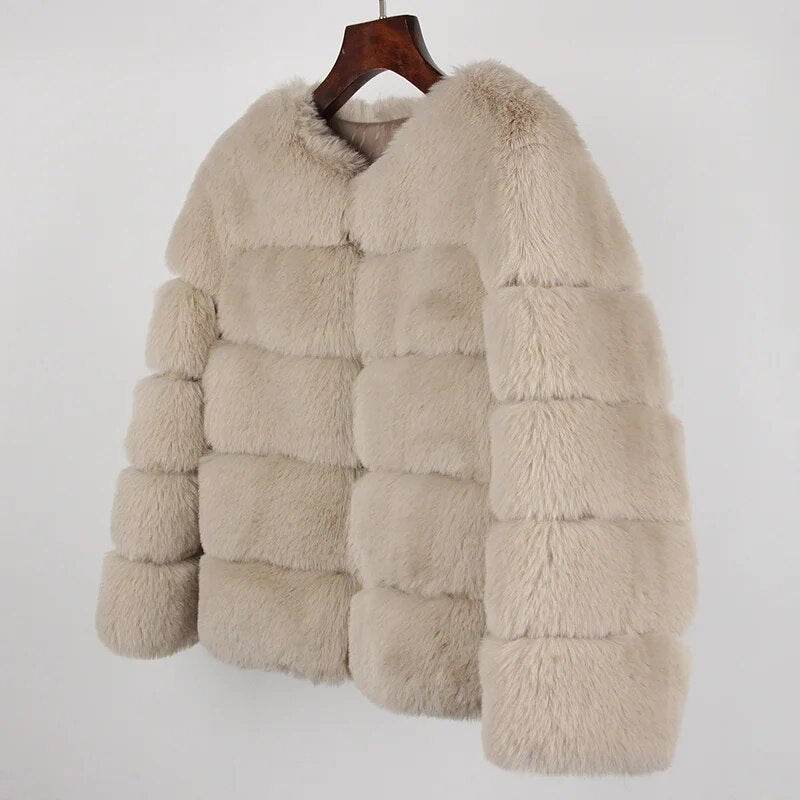 Faux Fur Luxury Winter Jacket Women Elegant Thick Warm Outerwear - Tamnz