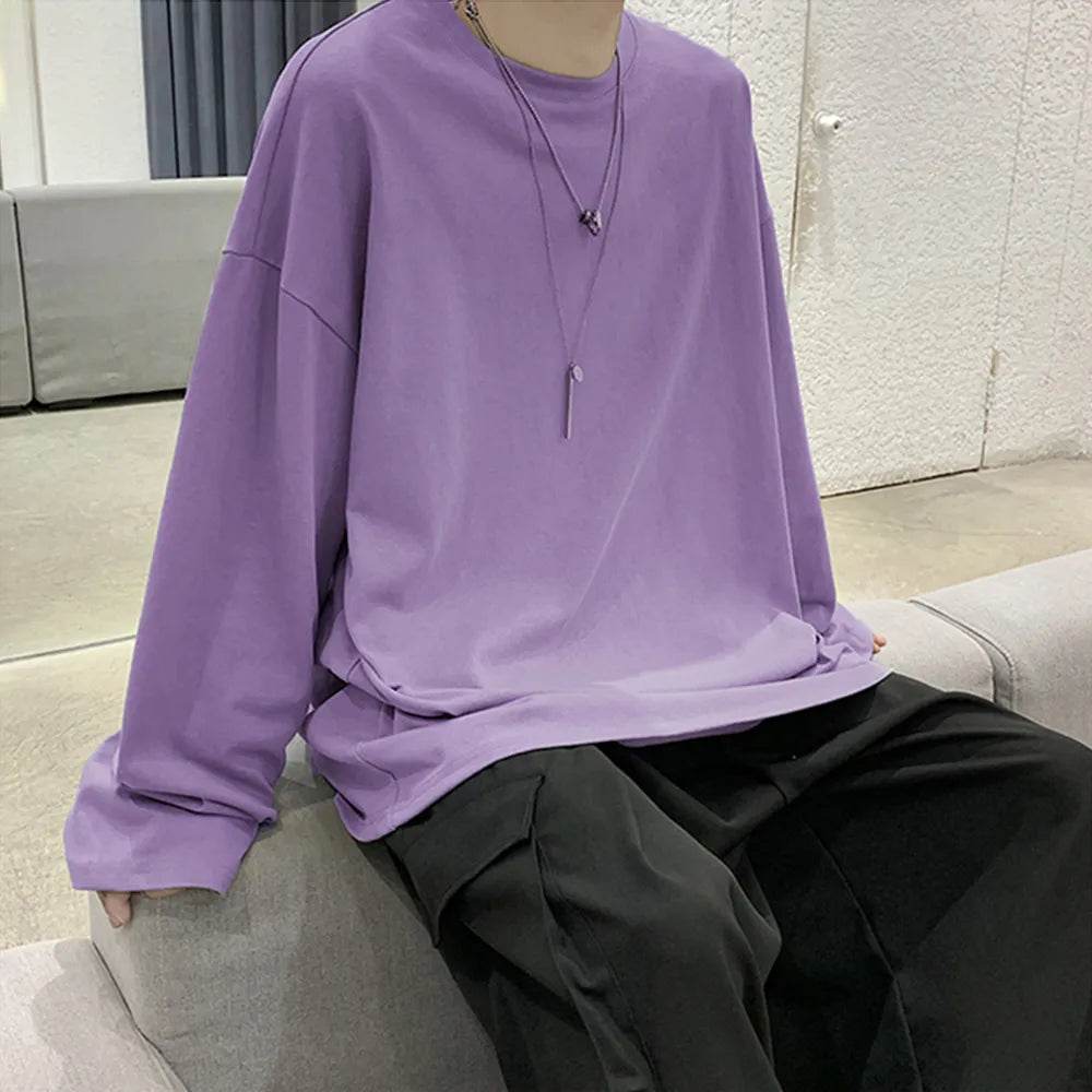 Men's Oversized T-shirt Man Long sleeves Pure Color Men t shirt T-shirts For Male Female Tops - Tamnz