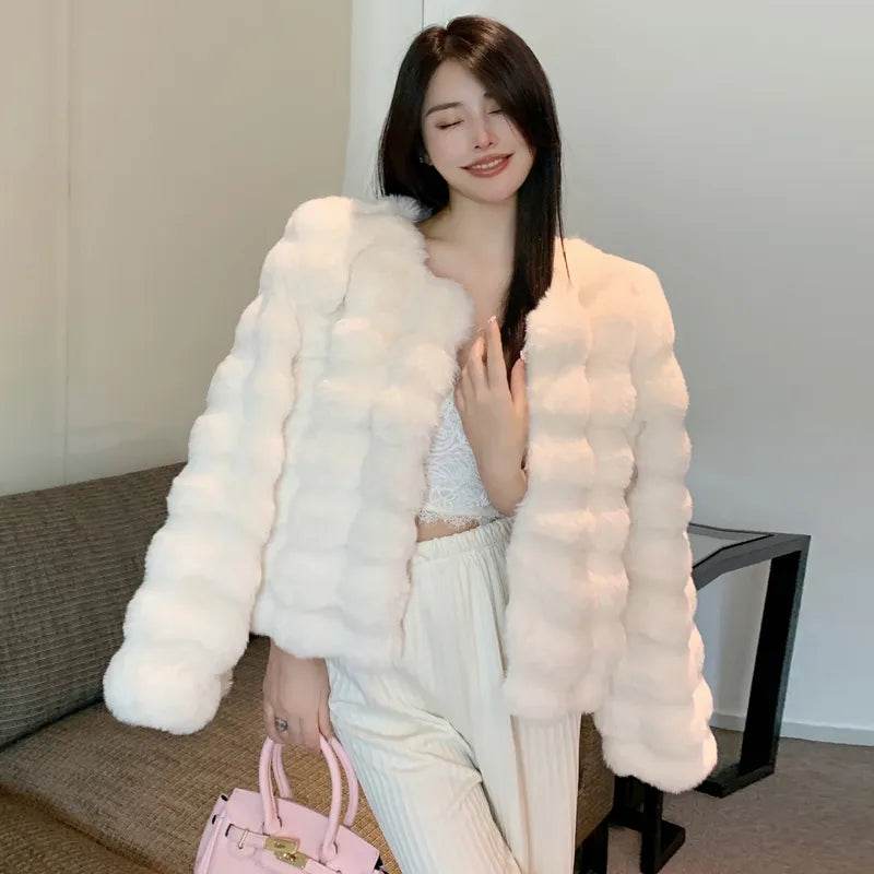Winter Fashion Faux Fur Coat Women Korea Fashion Warm Feather Coats Cardigan Short Outercoat Lady Party Elegant Outfits - Tamnz