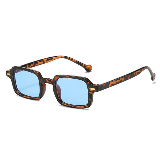 Fashion Square Sunglasses Women Retro Rivets Decoration Gradient Shades UV400 Men Leopard Blue Sun Glasses - Tamnz