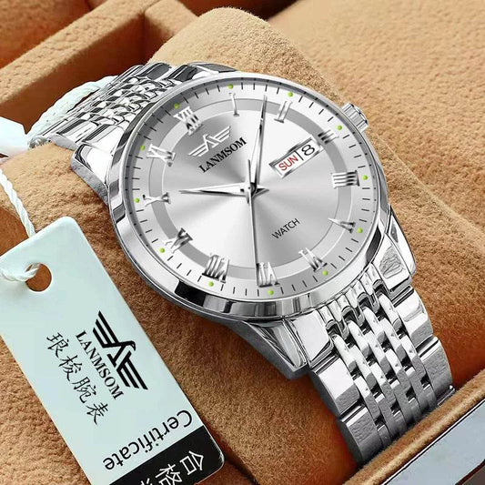 Stainless Steel Quartz Watch Men Waterproof Luminous Watch - Tamnz