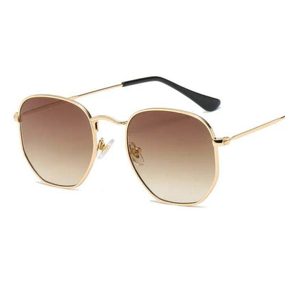 Sunglases Hexagon Sunglasses Women Metal Frame Fishing Glasses Gold tea Eyewear lentes - Tamnz