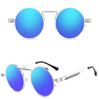 Retro Punk Style Sunglasses Colorful Round Metal Frame Sunglasses - Tamnz