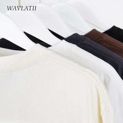 WAVLATII Oversized Summer T shirts for Women Men Brown Casual Female Korean Streetwear Tees Unisex Basic Solid Young Cool Tops - Tamnz