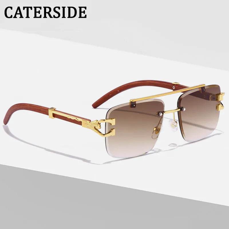 Retro Square Sunglasses Luxury Brand Designer Gold Lion Decoration Sun Glasses - Tamnz