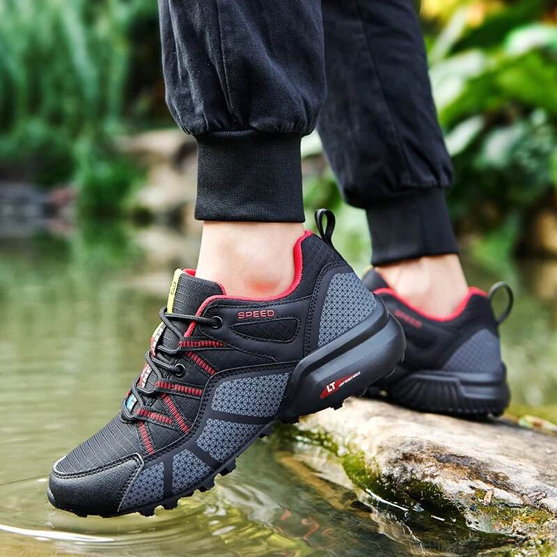 Leather Hiking Shoes Outdoor Sport Men Trekking Leather Lace-Up Climbing Hunting Sneakers - Tamnz