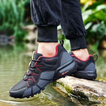 Leather Hiking Shoes Outdoor Sport Men Trekking Leather Lace-Up Climbing Hunting Sneakers - Tamnz