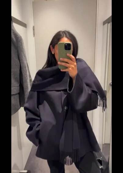 Contrast Single Breasted Women Coat With Scarf Long Sleeve Oversized Loose Tassles Jacket Autumn Winter Fashion Casual Tops - Tamnz