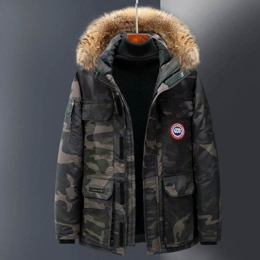 Men Winter Jacket 90% White Duck Down Plus Velvet Thick Warm Coat Big Fur Collar Camouflage Parka Coats high Quality Large Size - Tamnz