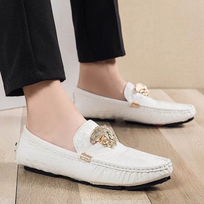 Leather Shoes Snake Pea Shoes Spring Summer Leather Ladies Moccasin Loafers - Tamnz