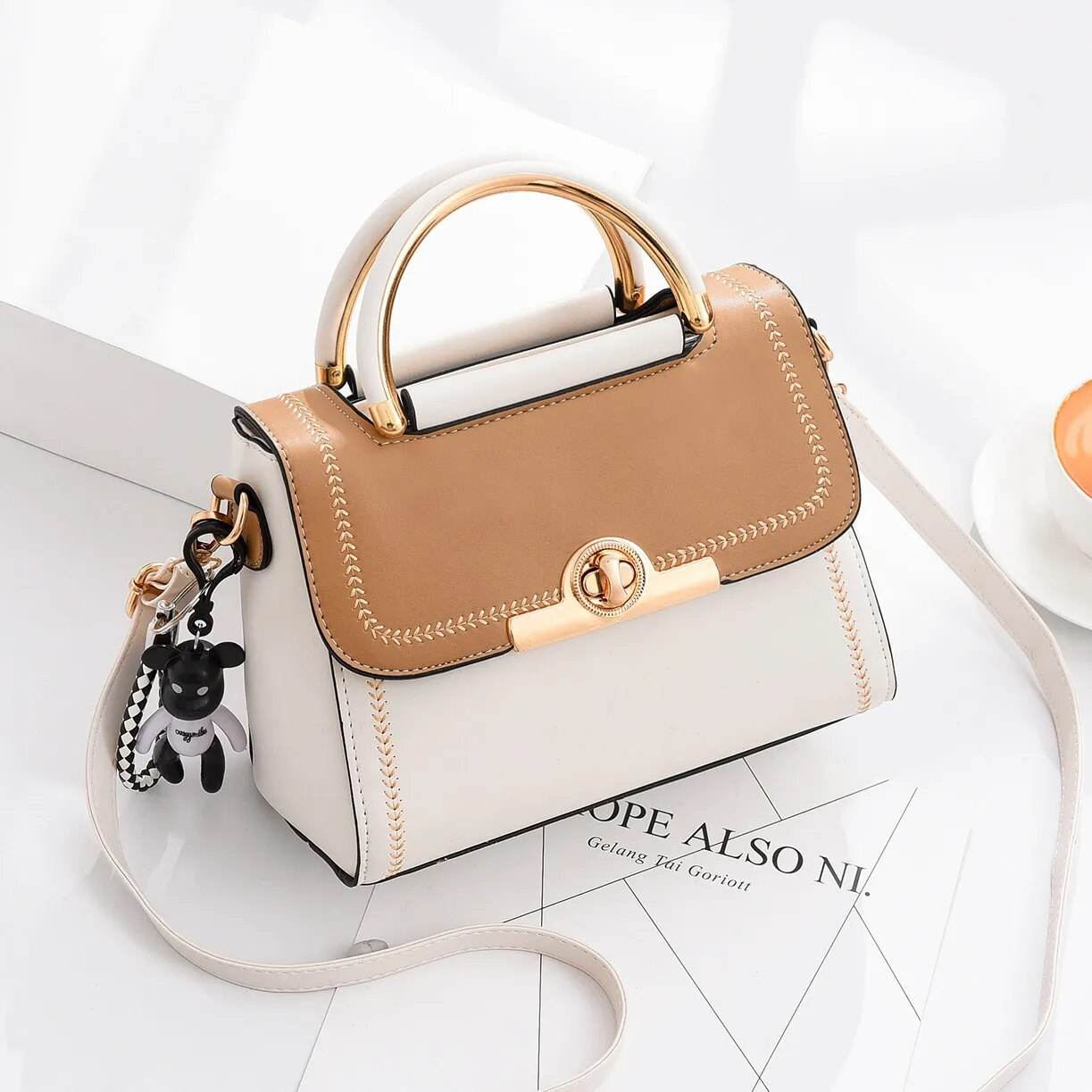 New Lock Flap Small Square Bag Shoulder Messenger Crossbody Bags Designer Stitching Women Handbags Leisure Shoulder Bag - Tamnz
