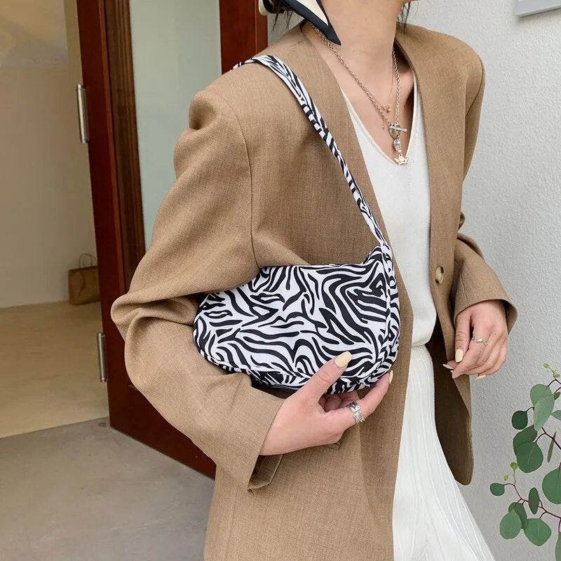 Animal Pattern Print Canvas Shoulder Underarm Bag Vintage Ladies Small Purse Handbags Casual All-match Fashion Women Square Bags - Tamnz