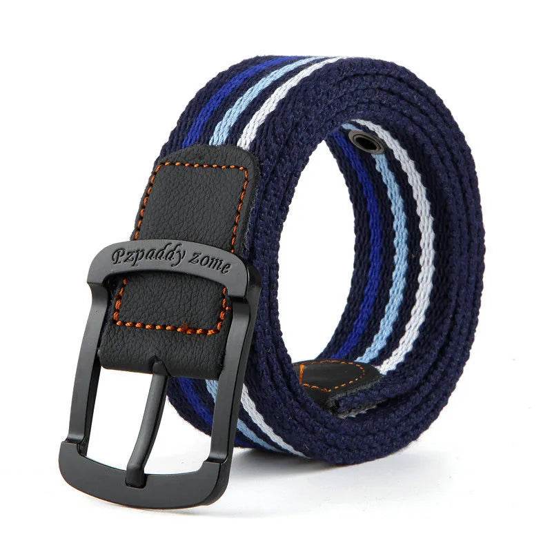 Outdoor Canvas Men's Belt Solid Color Black and Red Striped Woven Alloy Pin Buckle Sports Overalls Belt for Men Wholesale - Tamnz