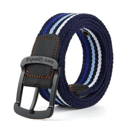 Outdoor Canvas Men's Belt Solid Color Black and Red Striped Woven Alloy Pin Buckle Sports Overalls Belt for Men Wholesale - Tamnz