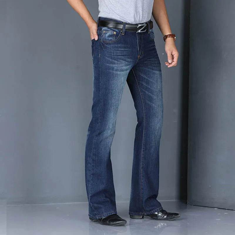 Denim Flared Jeans Men Boot Cut Denim Pants Comfortable Slightly Slim Classic Loose Casual Blue Black Trousers For Male Bootcut - Tamnz