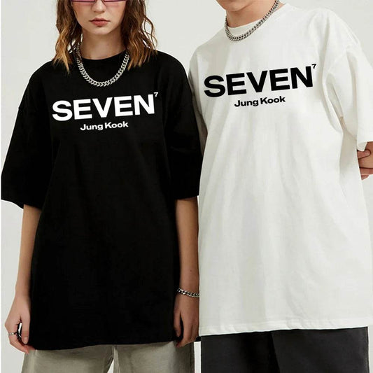 JungKook Seven T Shirt Men Harajuku Graphic Letter Print T-Shirt Unisex High Quality Vintage Casual Cotton Tees Shirts Clothes - Tamnz