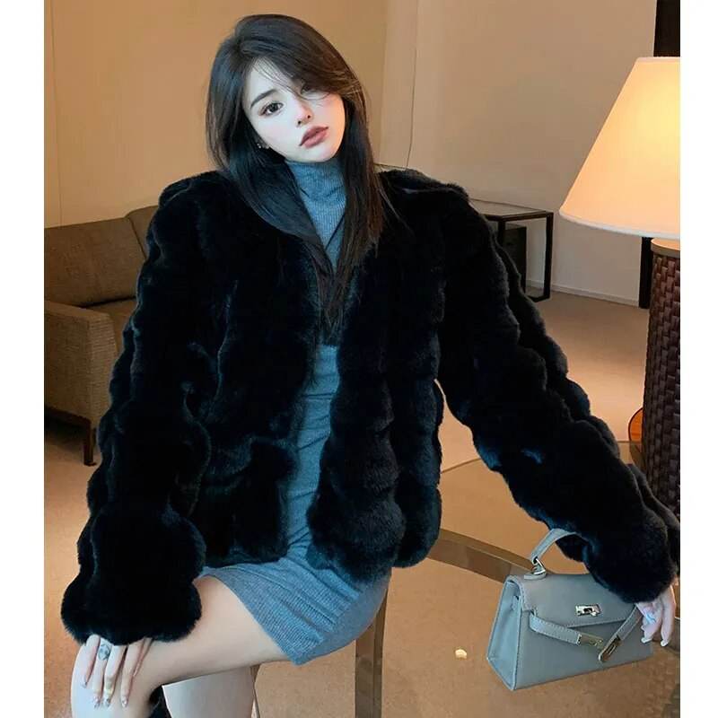 Winter Fashion Faux Fur Coat Women Korea Fashion Warm Feather Coats Cardigan Short Outercoat Lady Party Elegant Outfits - Tamnz
