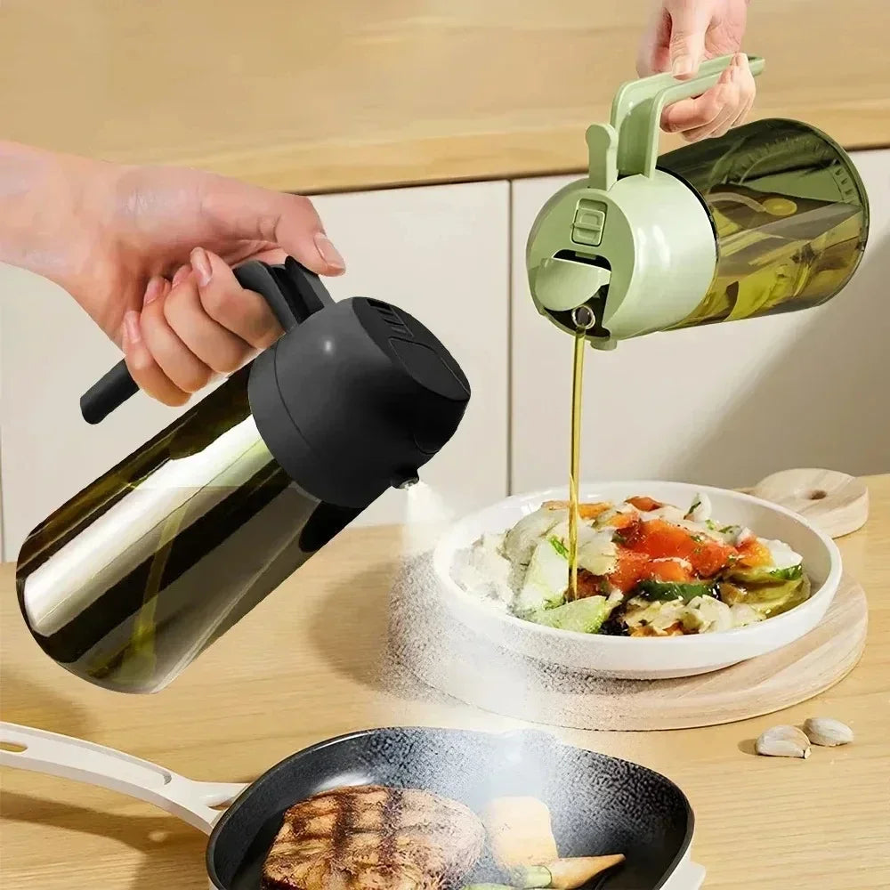 2 in 1 Olive Oil Dispenser Bottle 470ml Light-Blocking Dark Oil Sprayer for Cooking for Kitchen Dark Green Glass Oil Bottle